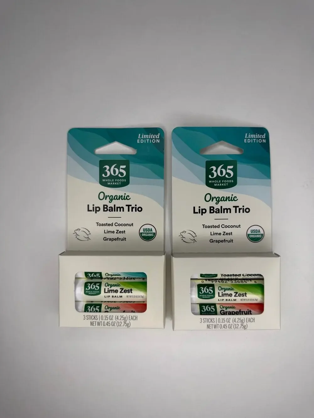 Set of 3! 365 Whole Foods Market Organic Lip Balm 3 Pack Coconut Lime Grapefruit
